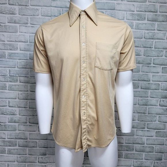 Vintage 60s 70s David Harrison Mens L 16-16.5 Polyester Shirt Short Sleeve MOD - Picture 1 of 7